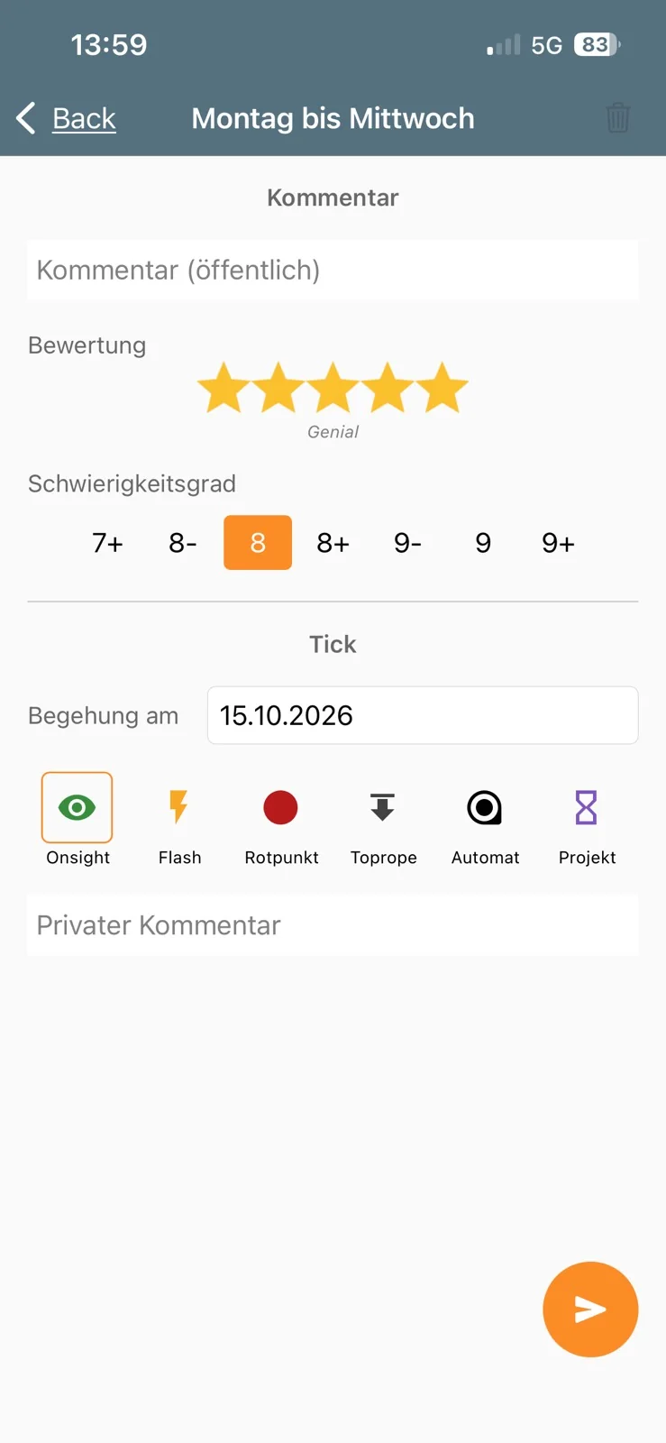 App: Route mit Sternen bewerten