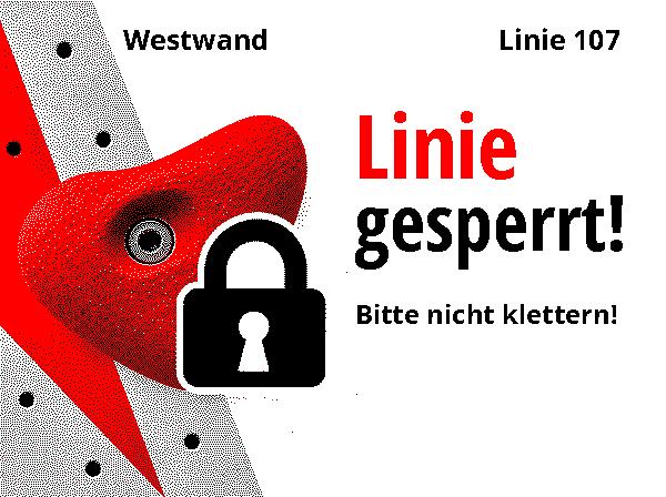 Routendisplay mit Warnhinweis: Linie 107 an der Westwand gesperrt – bitte nicht klettern